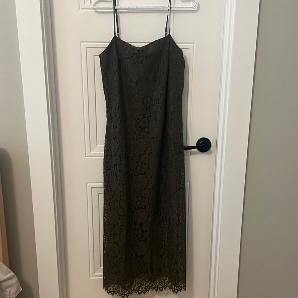 GAP Olive Green Slip Midi Dress with Spaghetti Straps